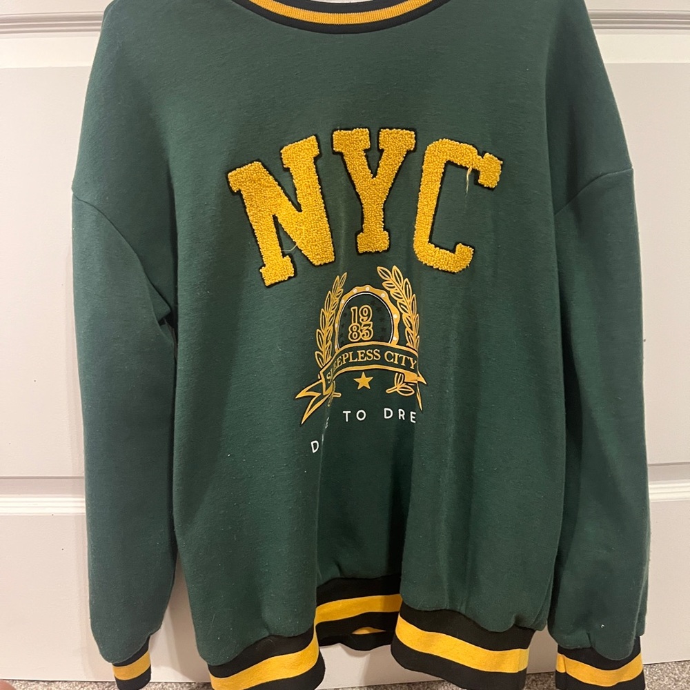 Rue 21 Green NYC Sweater with Yellow Accents